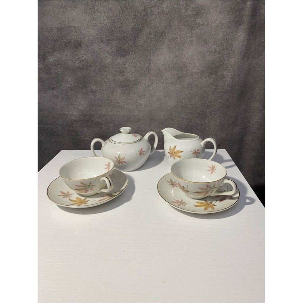MCM Royal Ming Fine China Autumn Leaves Tea Set 6 Pc Gold Trim Vintage Japan